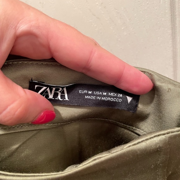 ZARA Wide Leg Green Satin Pants - Picture 10 of 11